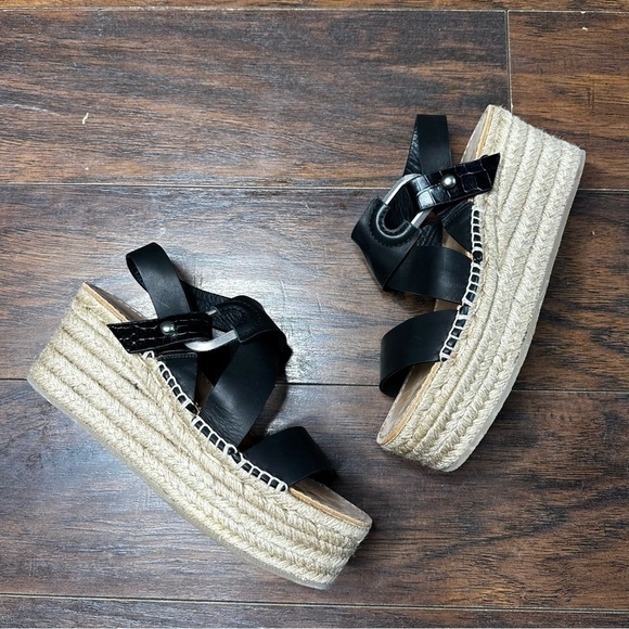 Buckle Leather Platform Espadrille Sandals Rag Bone August Black
